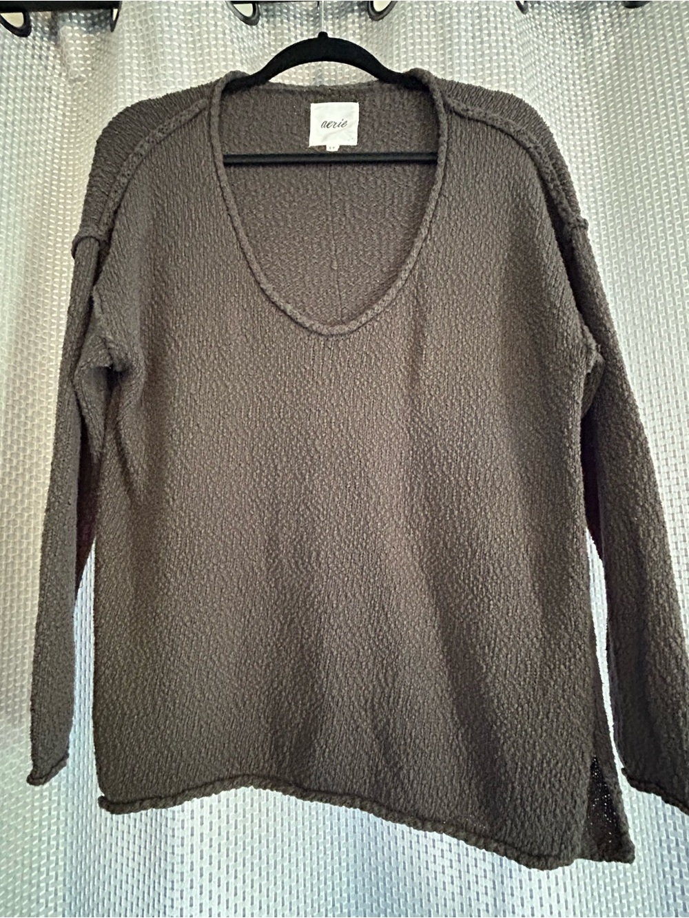 Aerie Oversized Charcoal Gray Scoop Neck Knit Sweater - Small (S/P)